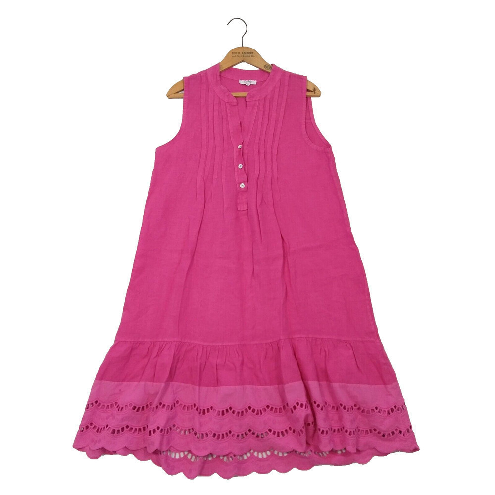 Rosemarine Linen Dress Size M Pink Eyelet Lace A Line Lagenlook Swing Italy Made